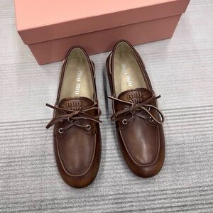 Miu Miu Brown Leather Lace-Up Boat Shoes